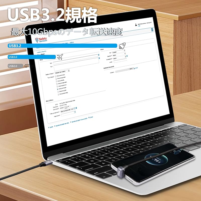 SinLoon 100 W Type C - C Cable Opposing U-shaped Back Angle USB-C USB 3.2 C Type Male To Female Extension Cable 10Gbps Nylon Braided Cord for Quick