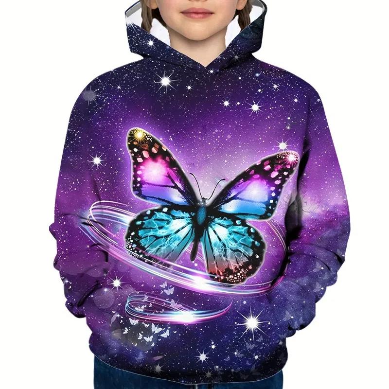 Толстовка для детей, толстовки с принтом бабочек для девочек, модные блузки с длинным рукавом для девочек, повседневные топы, толстовка для девочек