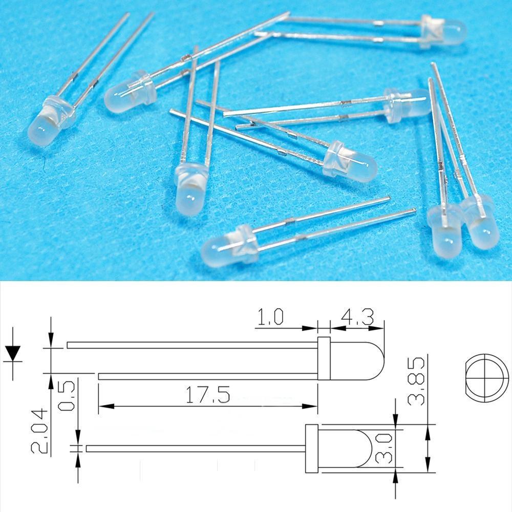 100 шт., белый, красный, синий, желтый, зеленый, 3 мм, рассеянный круглый светодиодный комплект, супер яркий свет, излучающий 6000-6500k, диодная лампа