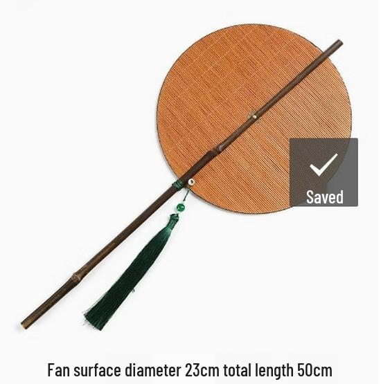 Древний фиолетовый бамбуковый лакированный круглый веер с длинной ручкой и кистями - Портативный складной дворцовый веер Ханфу