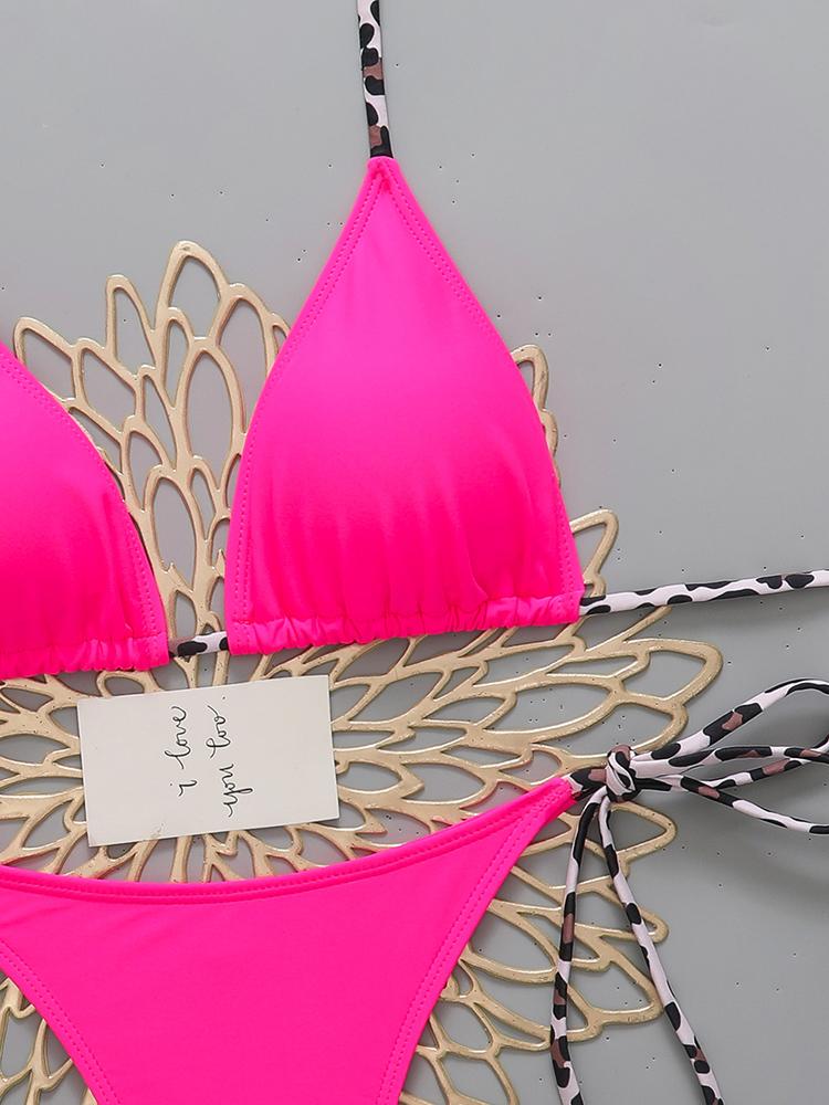 Сексуальный женский пляжный бикини с леопардовым принтом 2026 Купальник с завязками на шее Микро стринги Наборы бикини Женский купальник для ношения на пляже Купальный костюм