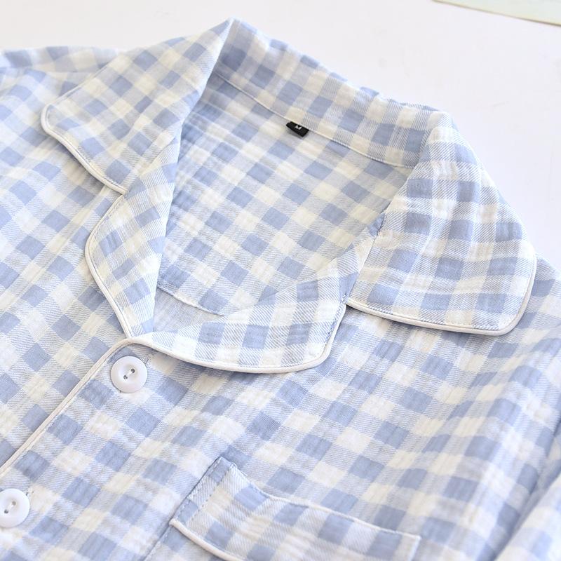 Новый весенний комплект пижамы для пар из 100% хлопка с длинными рукавами, брюки из двух предметов в клетку, домашняя одежда для мужчин и женщин