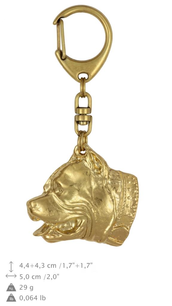 Pit Bull, American Pit Bull Terrier,Pitbull Terrier, APBT- Gilded key ring with dog in gift box, handbag decoration, luxury accessory by Art-Dog brand