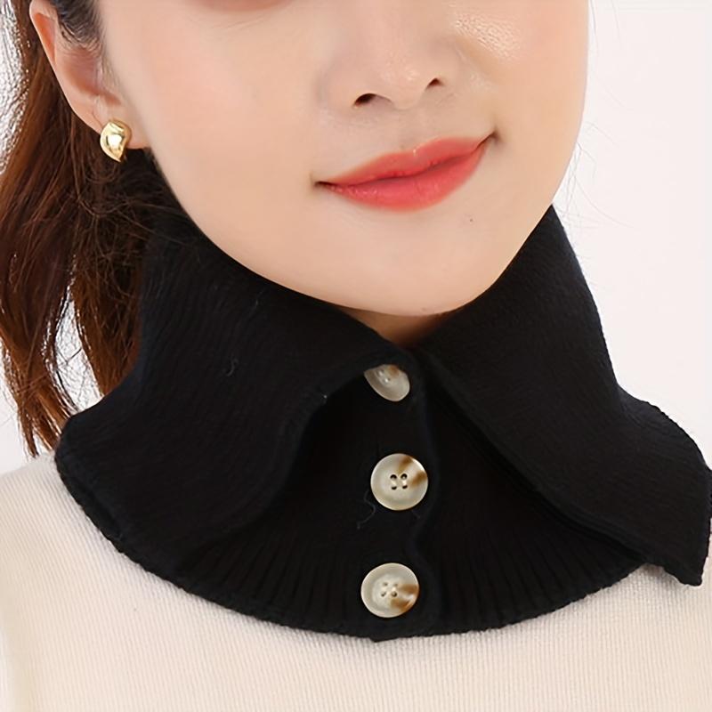 Женский шарф-манишка с искусственным воротником, элегантный, на пуговицах, согревающий шею, мягкий, эластичный, однотонный, зимний аксессуар для улицы и повседневной носки