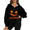 Women's Fashion Casual Long Sleeve Halloween Printed Zipper Turtleneck Drop Shoulder Sweatshirt Top