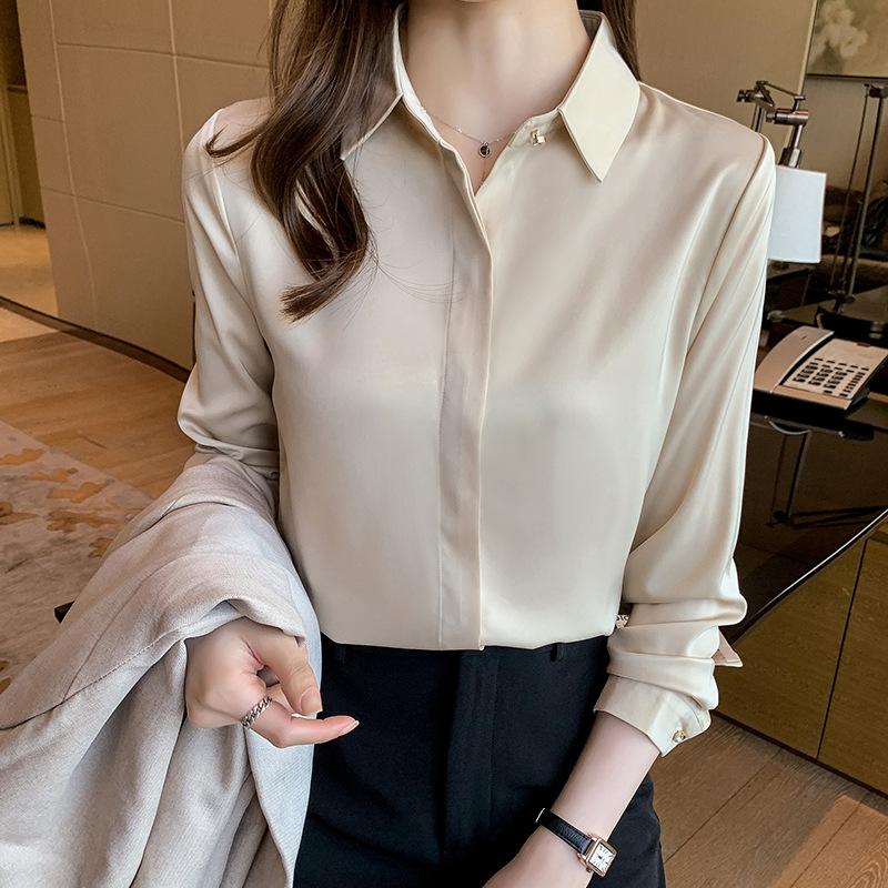 Рубашка с длинными рукавами, женская весенне-осенняя атласная темпераментная универсальная свободная повседневная рубашка