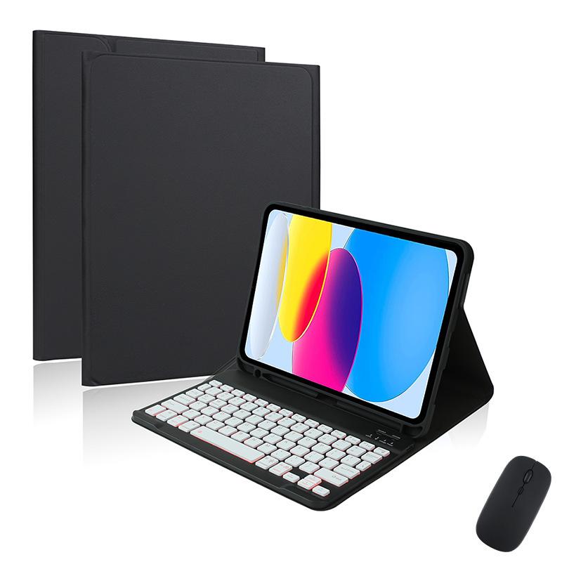 Кожаный защитный чехол для iPad 10-го поколения с семицветной подсветкой Bluetooth-клавиатуры A16 и слотом для стилуса (10,2 дюйма)