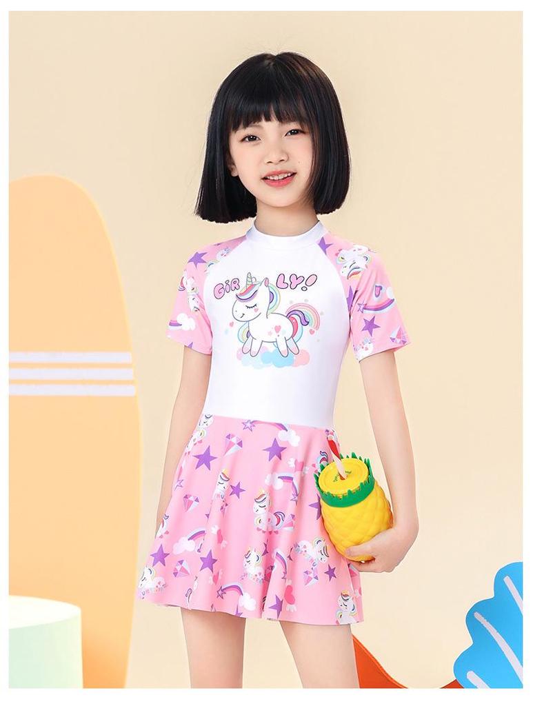 2024 Девочки Цельный Купальник-Юбка - Летняя Купальная Одежда для Детей в Размерах S, M и L