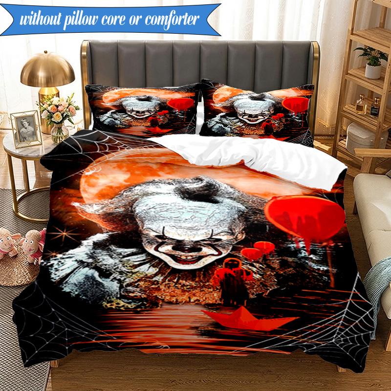 Scary Clown Horror 3pcs K-pop music group Bedding set,Ideal for Bedroom, Dormitory,Including Duvet Cover And 2pcs Pillowcases,Fan gifts