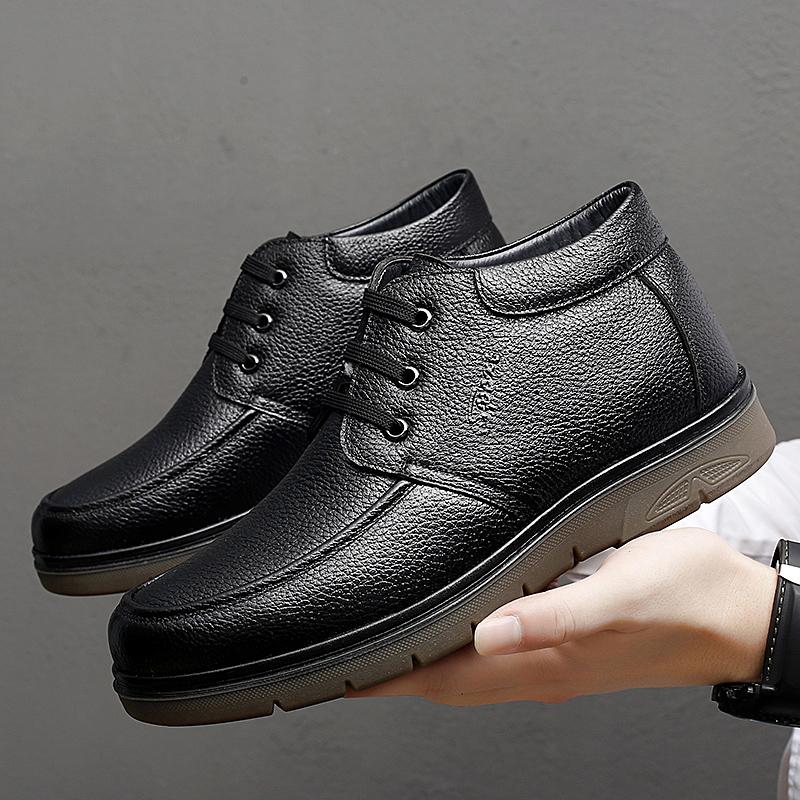 Мужские теплые ботинки модные бархатные кожаные хлопковые туфли на толстой подошве высокие хлопковые зимние ботинки деловые кожаные ботильоны мужские