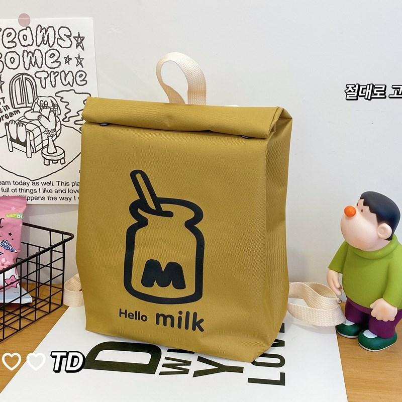 Мальчики и девочки Молоко Знаковый узор Фаст-фуд Сумка Форма Хозяйственная сумка Материал Холст Модный тренд Большая вместимость Унисекс рюкзак