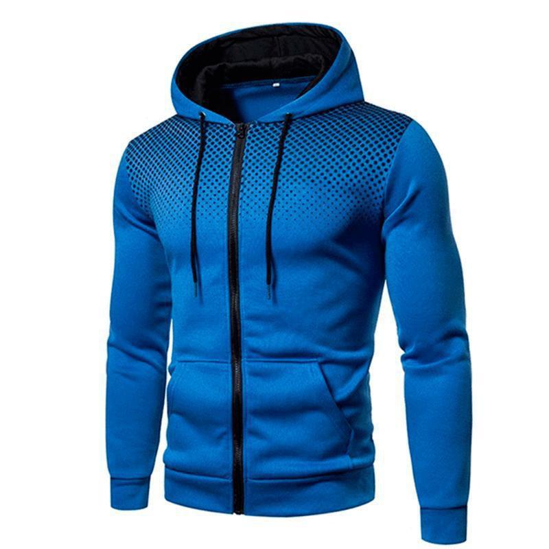 Mens Solid Color Hooded Zip-Up Sweatshirt Loose Fit Casual Sportswear Long Sleeve