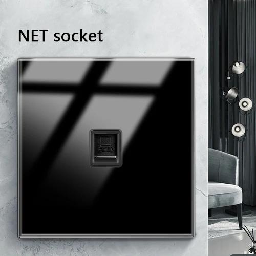 EU светодиодный настенный светильник кнопочный выключатель 1/2/3/4 Gang настенная панель универсальная черная стеклянная панель включения/выключения 16A AC 110V-220C UK двойная розетка