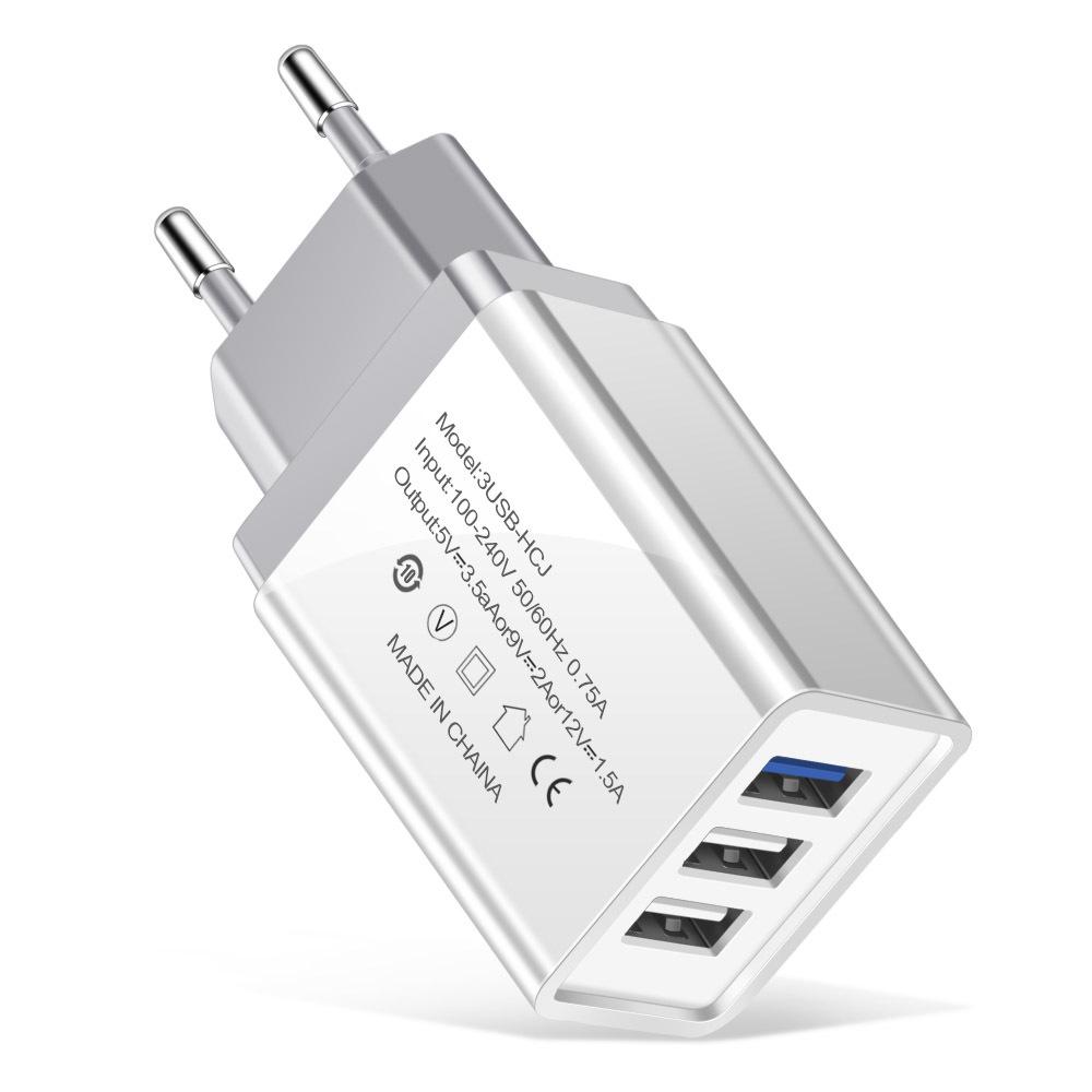 3-портовое USB-зарядное устройство 2А: Стандартное путешествие по ЕС/США Зарядное устройство для телефона и планшета