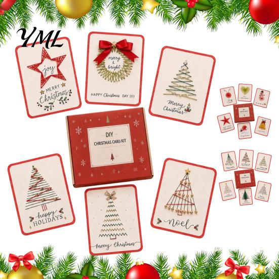 Holiday Card Making Supplies Christmas DIY Kit, 6 Chrismas Cards, Stitch by Hand, Thread Creative Greeting Crafting Art Stitching Craft Handmade