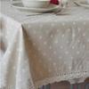 Daisy Print Cotton Linen Tablecloth with Small Dots - Countryside Style for Dining Table and Chairs