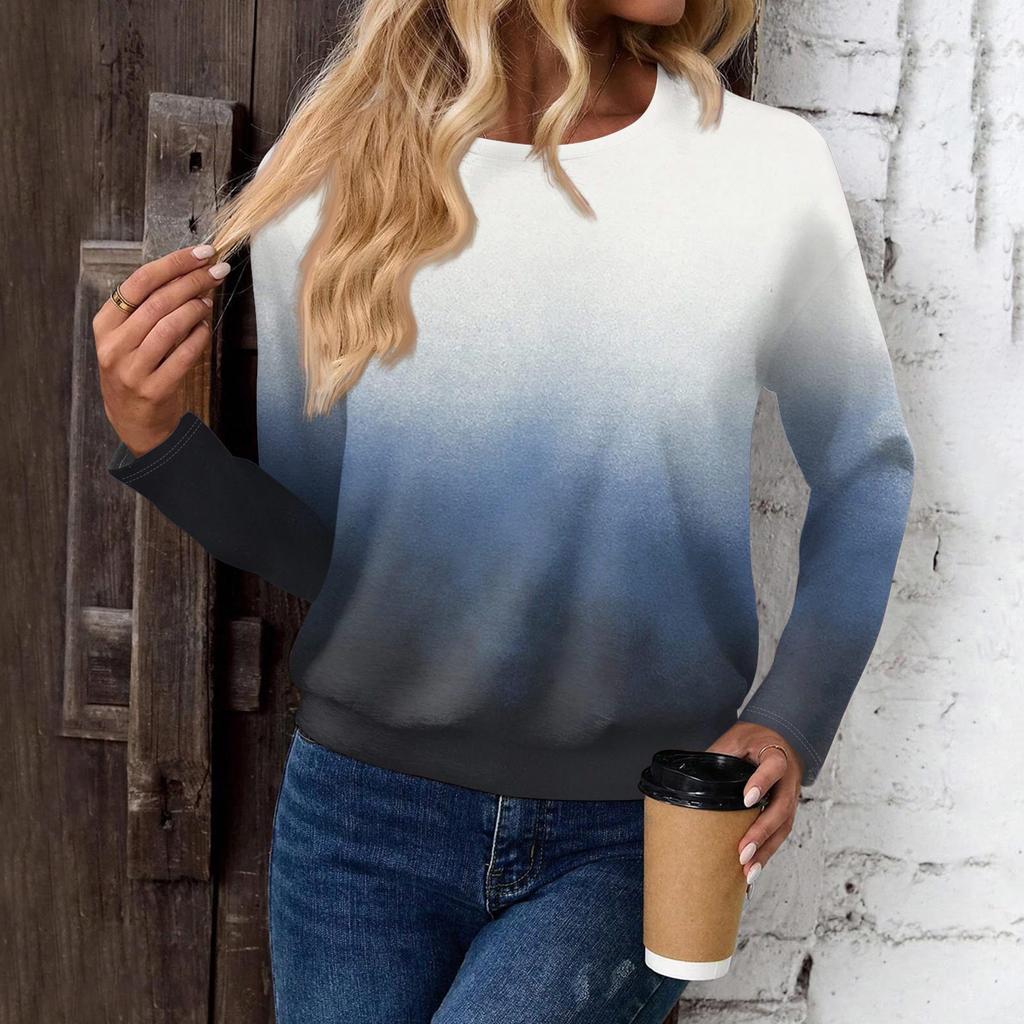 Women's Fashionable Casual Long Sleeved Printed Off Shoulder Round Neck Top