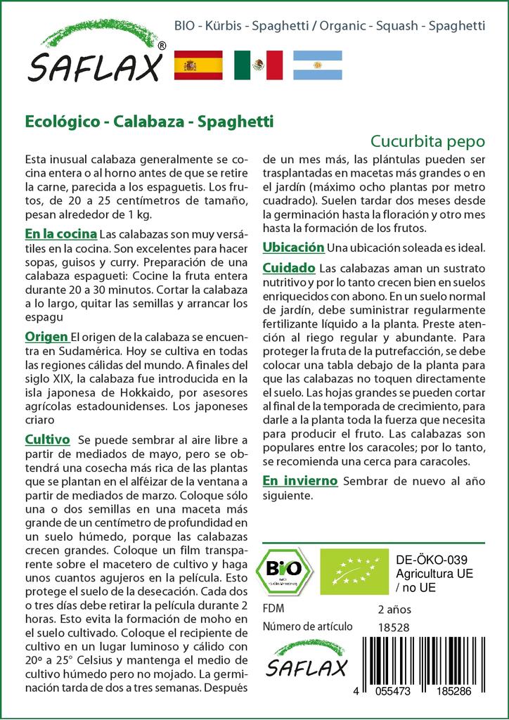 SAFLAX Garden in the Bag - Органический продукт - Тыква - Спагетти - 5 семян - С субстратом в подходящем пакете - Cucurbita pepo