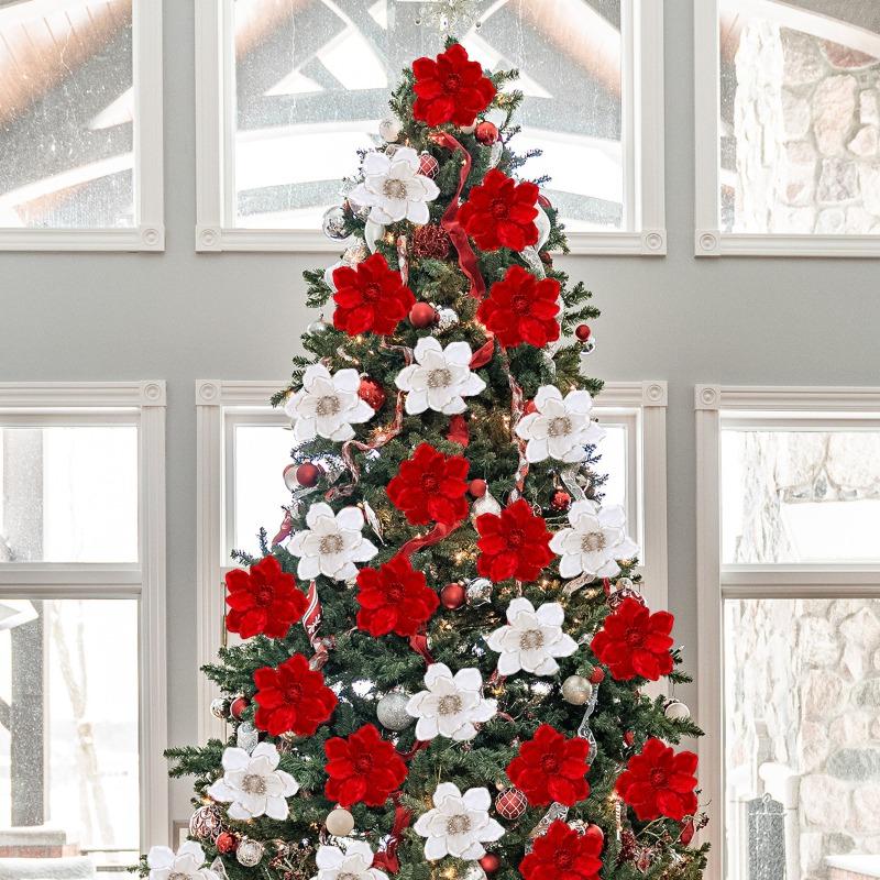 Блестящие Рождественские Цветы Искусственная Головка Цветка Пуансеттии Украшение для Рождественской Елки Домашнее Украшение Навидад новый год