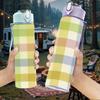 1PC Soft Plaid Check Pattern 750ml Color Plastic Sports Water Bottle Leakproof Flip Straw Lid Suitable for Sports Office Home Use