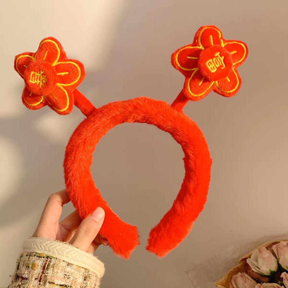 Chinese Style New Year Red Plush Headband Wealth Children Hair Hoop Party Decoration