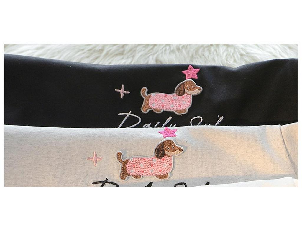 Американский шик Вышитая футболка из хлопка с коротким рукавом и щенком для женщин – Летний свободный крой Милый топ