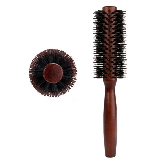Wooden Handle Bristles Round Brush Portable Anti-static Thin Thick Long Straight Curly Hair Brush Women Girls Hair Styling Detangling Comb