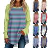 Женская негабаритная полосатая рубашка с длинными рукавами и круглым вырезом, полосатая футболка, верхний пуловер