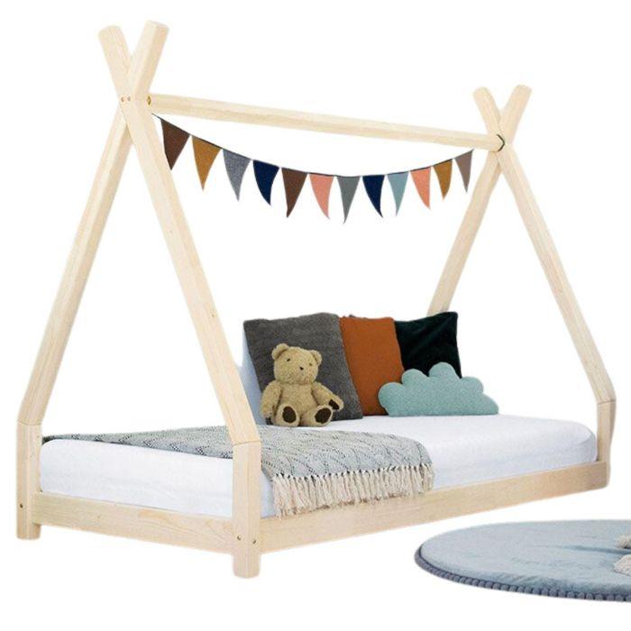 Children's Teepee Bed Solid Natural Wood 120 X 180 Cm