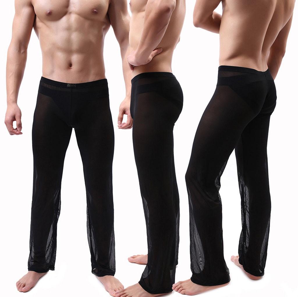 Men Mesh Long Pants Underpants Sheer Trouser Soft Thin Mesh Lingerie