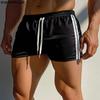 Men Drawstring Elastic Waist Glitter Striped Home Wear Sport Mini Shorts