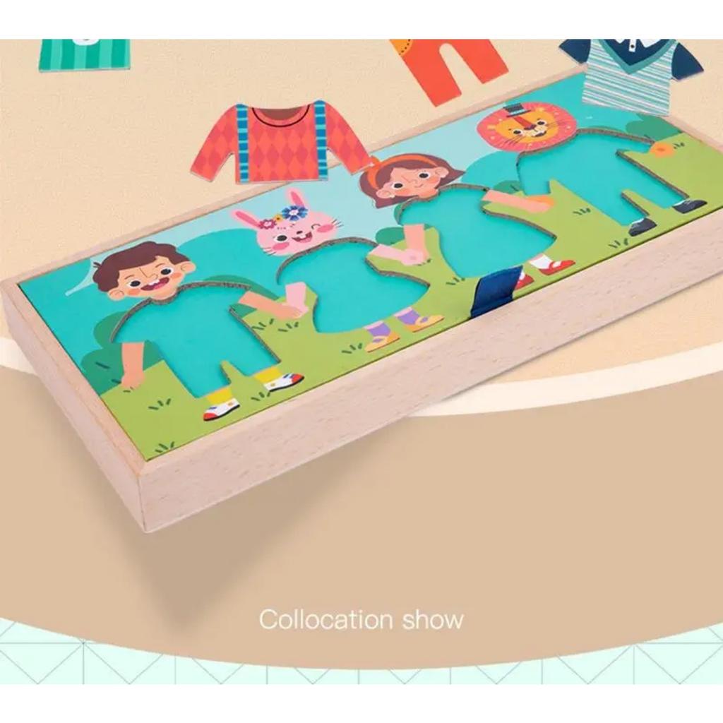 Wooden Kids Clothes Drying Dress-Up Puzzle Jigsaw Montessori Games Toys Thinking Games Educational Matching Sorting Toys Gifts