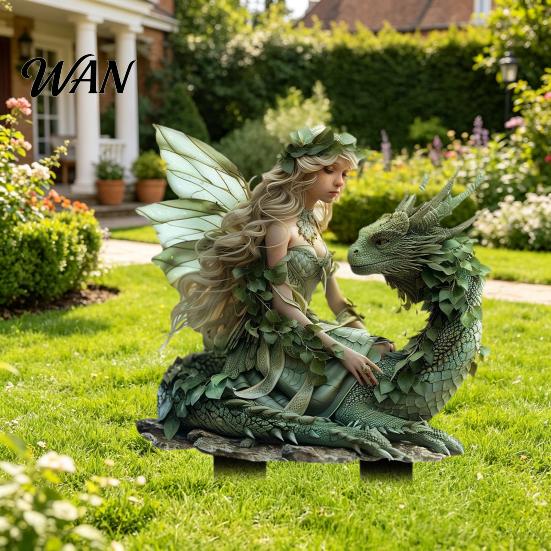 Renters Friendly Garden Stake Fairy Dragon Stake, Fantasy Yard Art Outdoor Durable on Decoration for Planter Flower Bed Lawn Magical Accessory