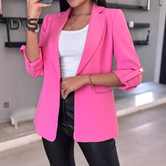 Women Suit Coat Autumn Winter Long Sleeved Cardigan Coat Casual Lapel Solid Color Suit for Business Daily Wear