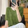 Женская вязаная футболка Летняя вязаная рубашка Футболки с коротким рукавом Свитер с V-образным вырезом Вязаные топы Женские