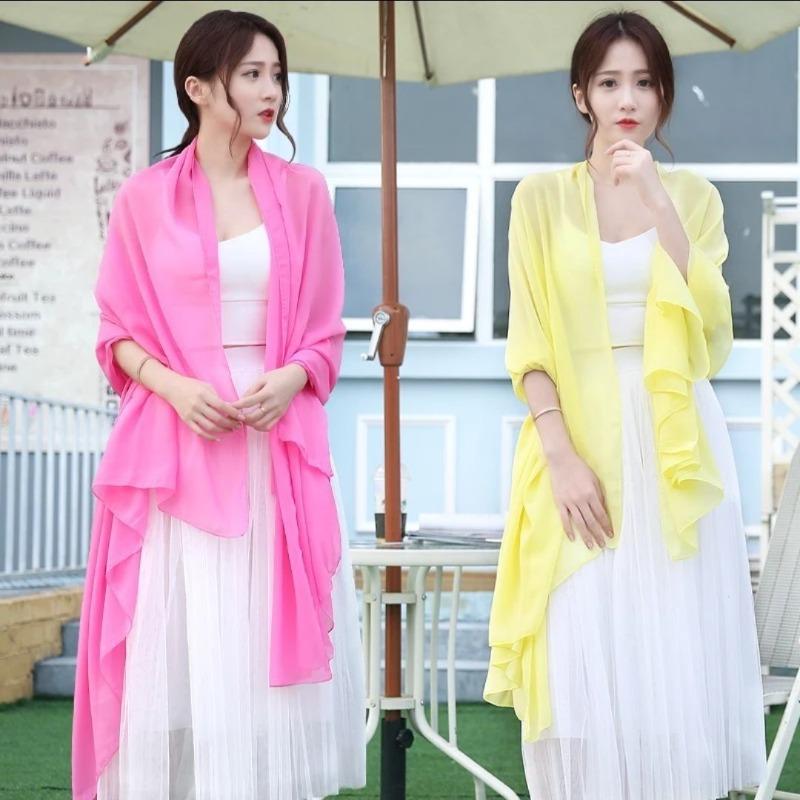 Elegant Red Chiffon Scarf for Women, Infinite Summer Scarf with Tassels