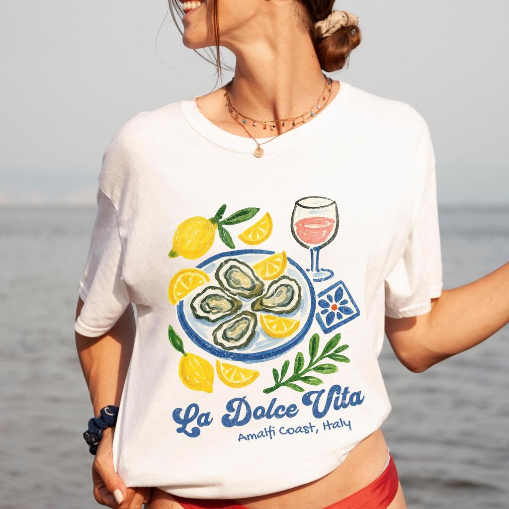 Рубашка "La Dolce Vita" побережье Амальфи, Футболка с лимончелло, Летняя футболка с цитрусами из Италии, Рубашка "Ciao Bella", Летний стиль "Томатная девушка", Футболка "Итальянский рынок"