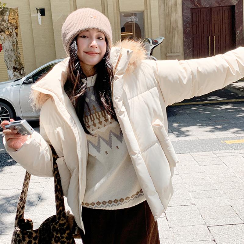 Popular hooded fur collar down cotton clothes women's winter new thickened warm short bread jacket