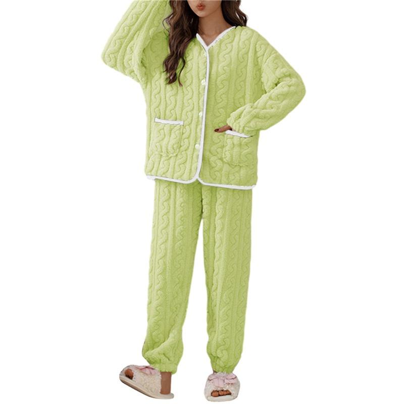 Winter Warm Flannel Women Pyjamas Set Thick Coral Velvet Long Sleeve Pajamas Set Leisure Sleepwear For Women Nightwear Nighttown