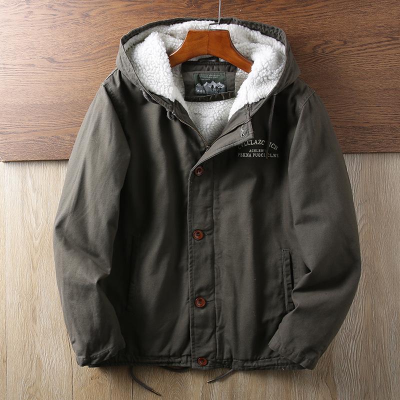 Палубная одежда Хлопковая куртка Хлопковая куртка Для среднего возраста Утолщенная Плюс бархат Куртка в стиле милитари Ретро Пальто из овчины Мужское