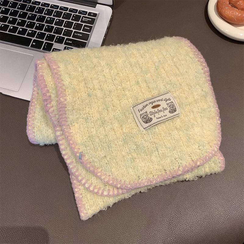 New Style Knitted Contrasting Edged Scarf for Women High End Retro Thickened and Warm Korean Version All Match Scarf for Winter