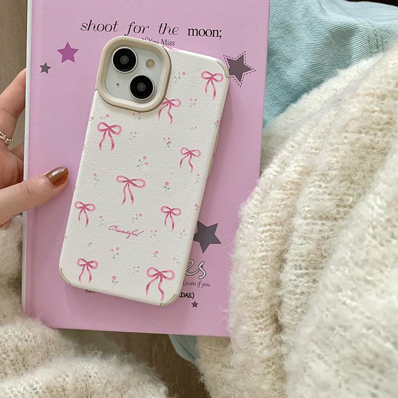 Pink Floral Ribbon Bow For Apple 16 Mobile Phone Case 15 ProMax New For iPhone 14 Autumn and Winter 13