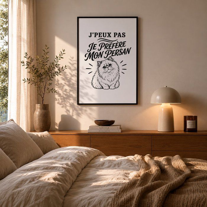 Poster J’peux pas je préfère mon Persan J'peux pas minimaliste | Affiche Papier Photo 310 g Finition Perlée Format Taille A4