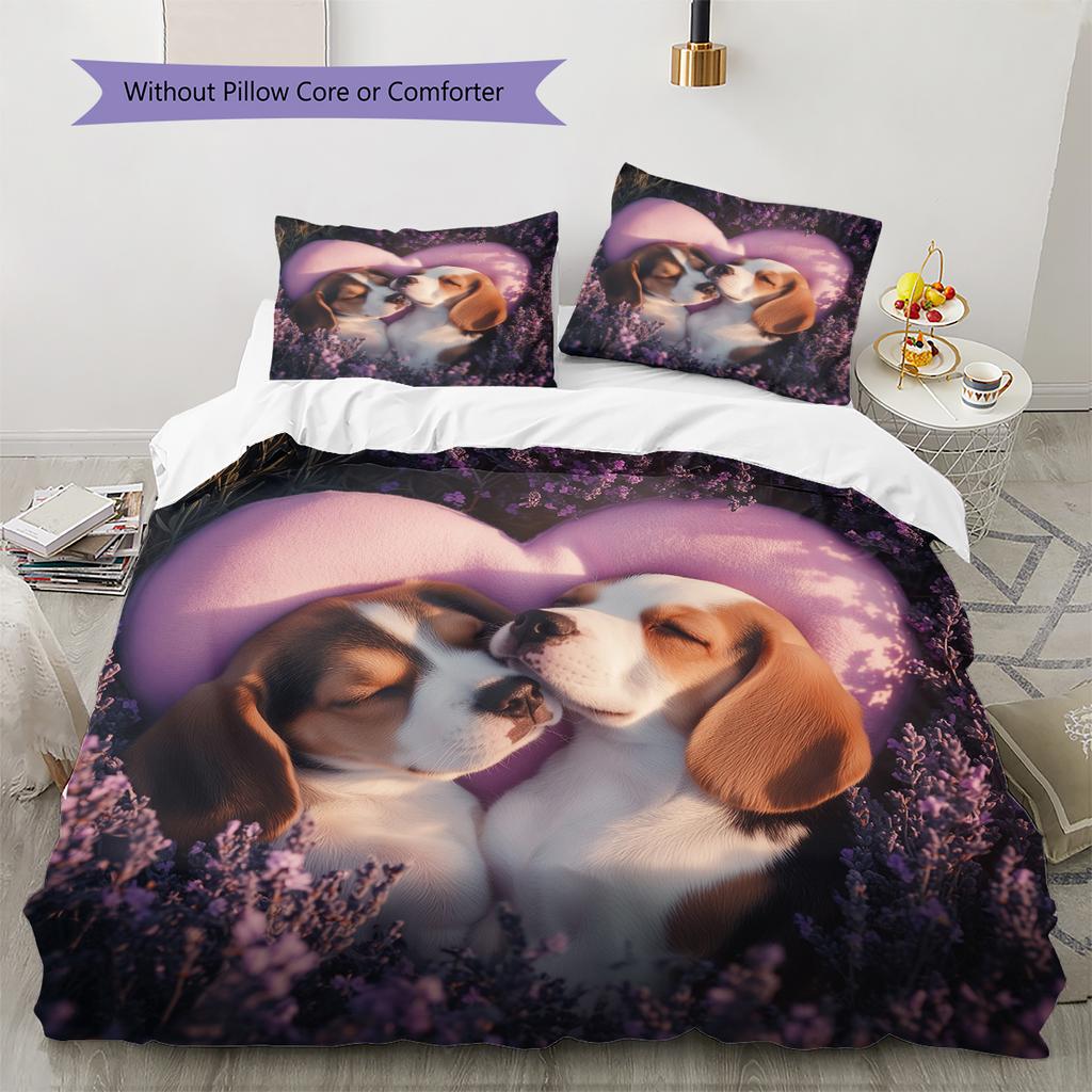 Two Beagles Pattern Bedding Home Decoration Birthday Gift (1 * duvet cover + 2 * pillowcase, without core)