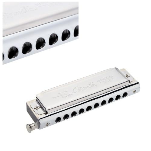 Swan Chromatic Harmonica, 10-Hole, 40-Note, Key of C, Silver, with Exquisite Box