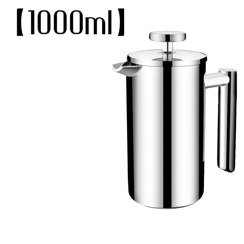 1000ml Stainless Steel 304 Double Layer French Presse Coffee Pot Larger Capacity Manual Cafe's Maker