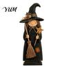 Halloween Witch Tabletop Decor Wooden Ornament, Retro Figurine with Broom/Pumpkin/Black Unique Gifts for Friends Cat, Creative Centerpiece Desktop
