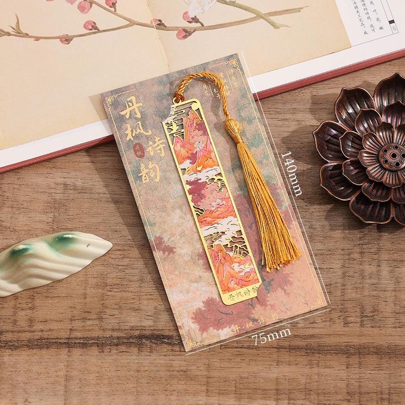 Ретро Китайский Пейзаж Латунная Закладка Ажурная Сцена Гор Бук Так с Шелковой Кисточкой Антикварный Подарок для Любителей Книг