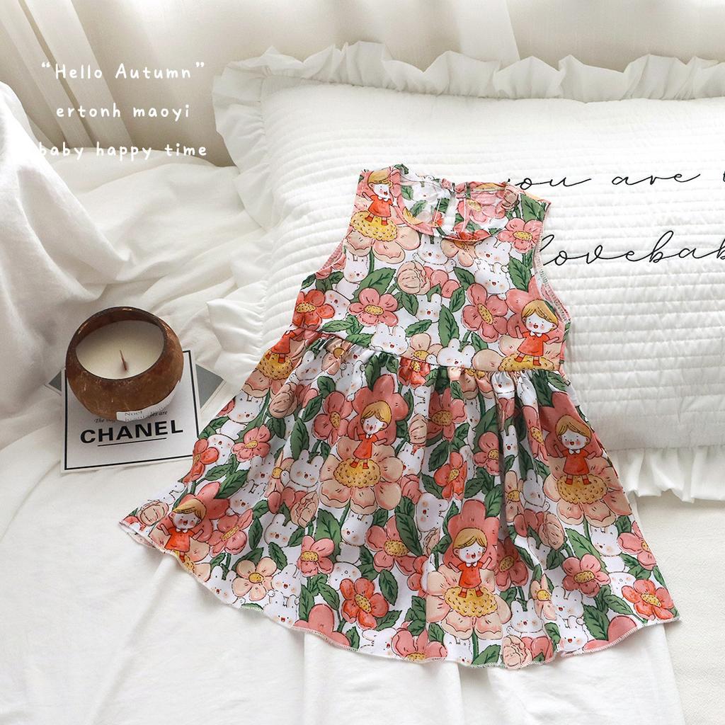 Новое летнее платье без рукавов с цветочным принтом для девочек ясельного возраста, милое дышащее свободное покрой легкое повседневное платье