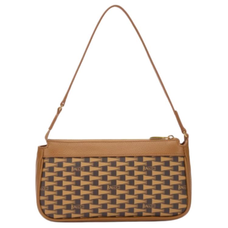 Bally Monogram Print Color Block Design Leather Shoulder Bag Small Women Shoulder Bag Brown 6309585
